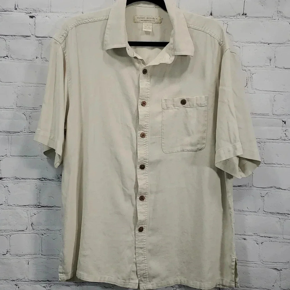 Island Republic Men's 100% Silk Button Down Shirt Size L